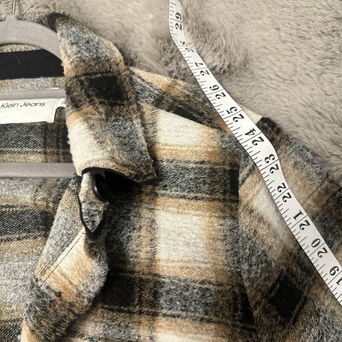 Calvin Klein Faux Sherpa Plaid Jacket Women's M Beige Black Checkered Fuzzy Coat - Picture 6 of 7