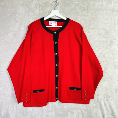 Vintage Tally Ho Red Black Cardigan Sweater 3X Gold Crest Buttons Preppy 80's