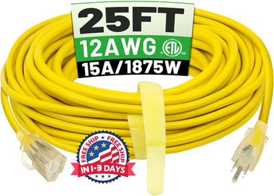 Cable De Extensión Para Exteriores Resistente Al Agua De Calibre 12/3 De 25 Pies