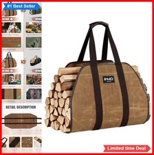 Waxed Canvas Firewood Carrier Tote 40 x 19 Inch Leather Handles Cotton Straps