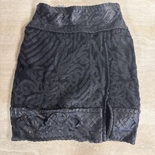 Gianfranco Ferre Black Pattern Skirt Wool and Leather 12