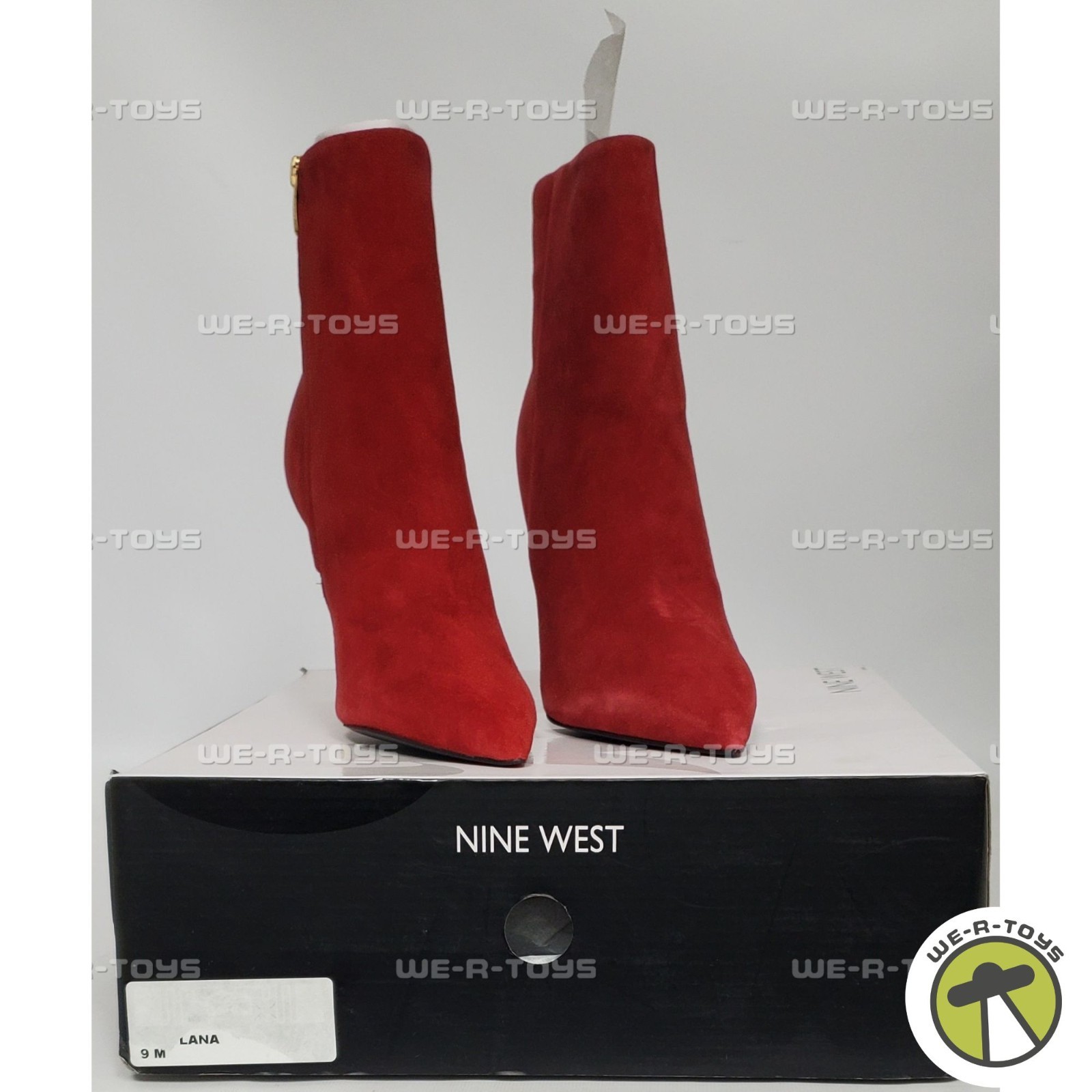 Nine West Women's Bolana Pointy Toe Kitten Heel Booties Red Suede Size 9 Medium