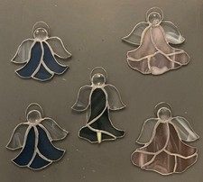Vintage HANDCRAFTED Stained Glass ANGEL Suncatchers or ORNAMENTS 5 Tall