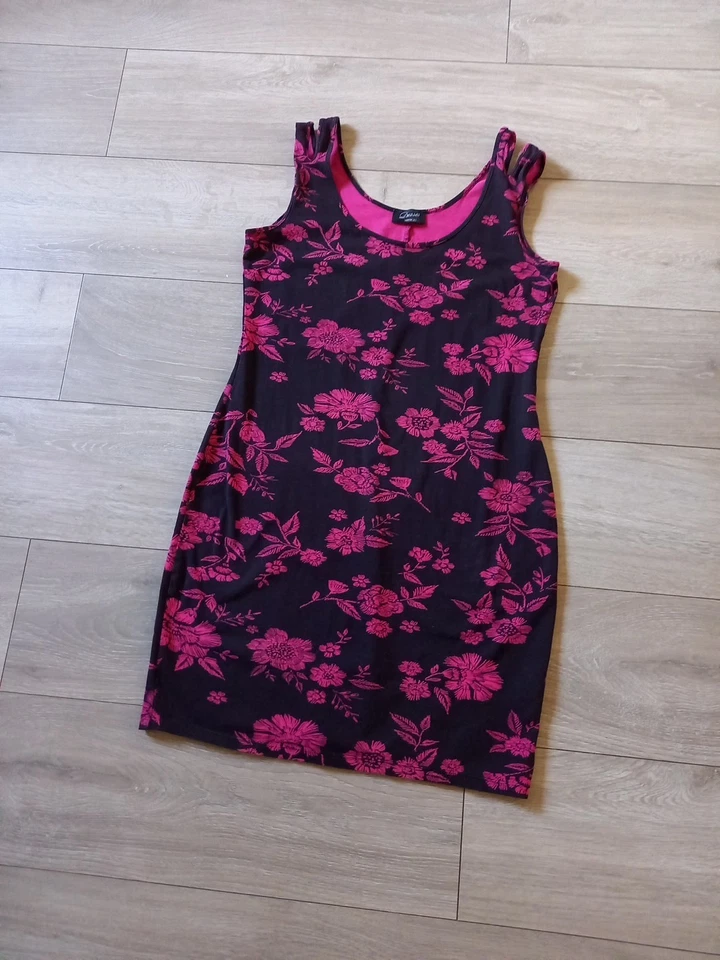 Vestido bodycon de algodón elástico floral negro y rosa C&A Yessica talla S Foto 3 de 4