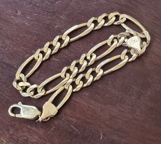 Pulsera Figaro Oro Amarillo 14K Vintage 8 1/4" 10.8 gms