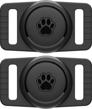 Airtag Dog Collar Holder for Apple Airtag 2 Pack Waterproof Silicone Case Black