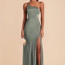 Birdy Grey Kensie Matte Satin One Shoulder Dress Sz XS Sea Glass Bridesmaid NEW