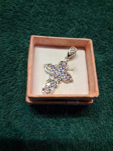 Pendant Double Cross Platinum/Brass Made With AB Crystal From Swarovski (984) - Picture 9 of 10