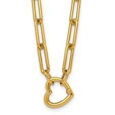 14k Yellow Gold Polished Heart Clasp Paperclip Chain Necklace 17.5" 10.29gm