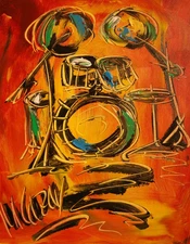 DRUMS   BY  MARK KAZAV - ORIGINAL OIL PAINTING ABSTRACT 11x14 d23f