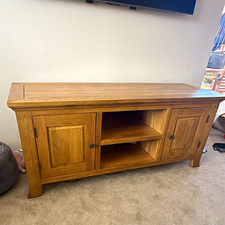 Wooden TV Stand Brown 2 Hinged Doors 1 Open Shelf Freestanding Rectangular