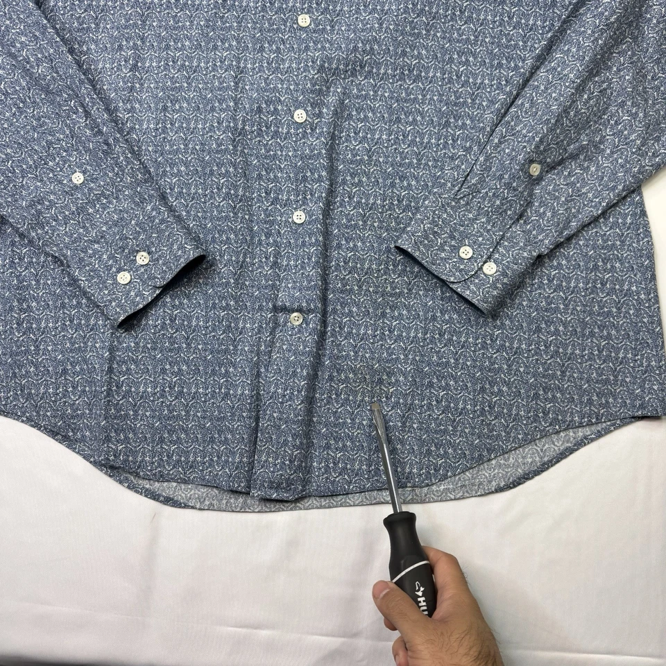 Perry Ellis Calce Ajustado Manga Larga Abotonada Para Hombre Talla X- Grande Geométrico Azul Foto 3 de 4