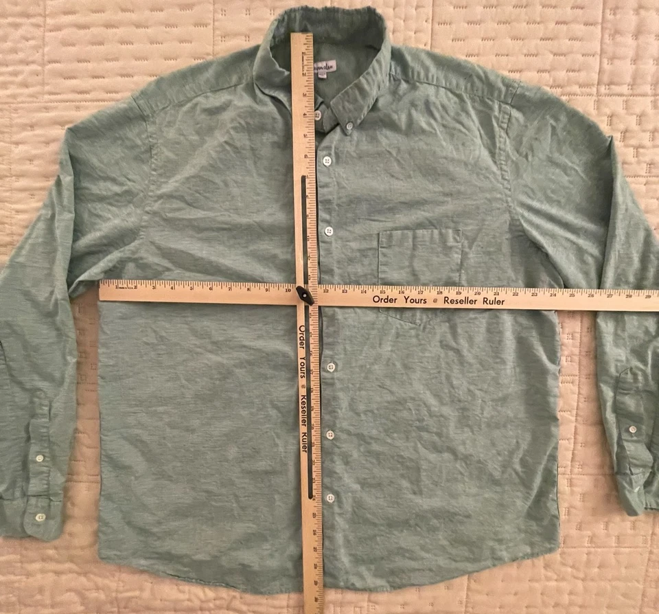Camisa Steven Alan Para Hombres XXL Verde Claro Rayas Hecha en EE. UU. Mezcla de Algodón y Lino Foto 4 de 4