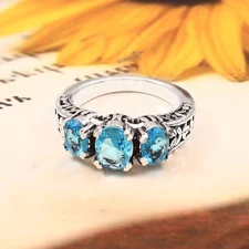 925 Sterling Silver Swiss Blue Topaz Gemstone Jewelry Ring (All size US)