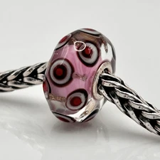 TROLLBEADS Pink w Red Dots & Gold Glitter Unique LAA 925S NEW!