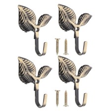 Leaf Wall Hooks Decorative Iron Shape Mounted Key Holder Bronze 4 Sets