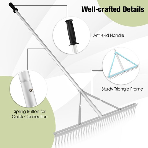 Metal Yard 91cm Landscape Rake Heavy-Duty Aluminum Rake with 174 cm Long Handle - Picture 9 of 10