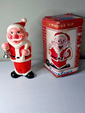 Vtg ALPS Mechanical Santa Claus Ringing Bell Windup Toy w Box Japan WORKING