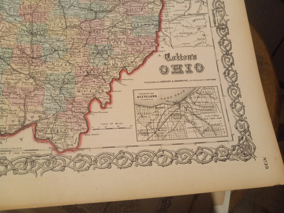 Colton's Ohio 1859 - ¡Bonito! MAPA COLOREADO A MANO 17,5" X 14" DE JOHNSON & BROWNING Foto 2 de 4