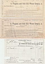 (3) Virginia, NV & Gold Hill Water Co. reciepts 1877 & 1901 & Freight Bill, 1876