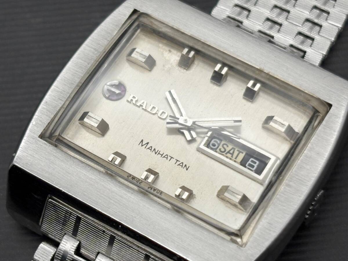 Rado Manhattan Watch Vintage Men 34mm Silver Rectangle Automatic