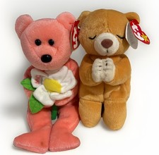 2 Vtg Ty Beanie Babies Dearly MOM with Flower & Hope Praying Bears with Tags