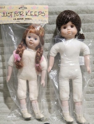 VTG Just For Keeps 14'' Porcelain Classic Dolls SET NOS Red/Brown Hair Sealed NEW