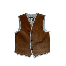 Vintage Tan Suede Leather Vest Faux Shearling Lined Western Boho Sz 36