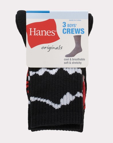Hanes Crew Socks 6 Pack Originals Boys Moisture Wicking Breathable Cushioned - Picture 3 of 9