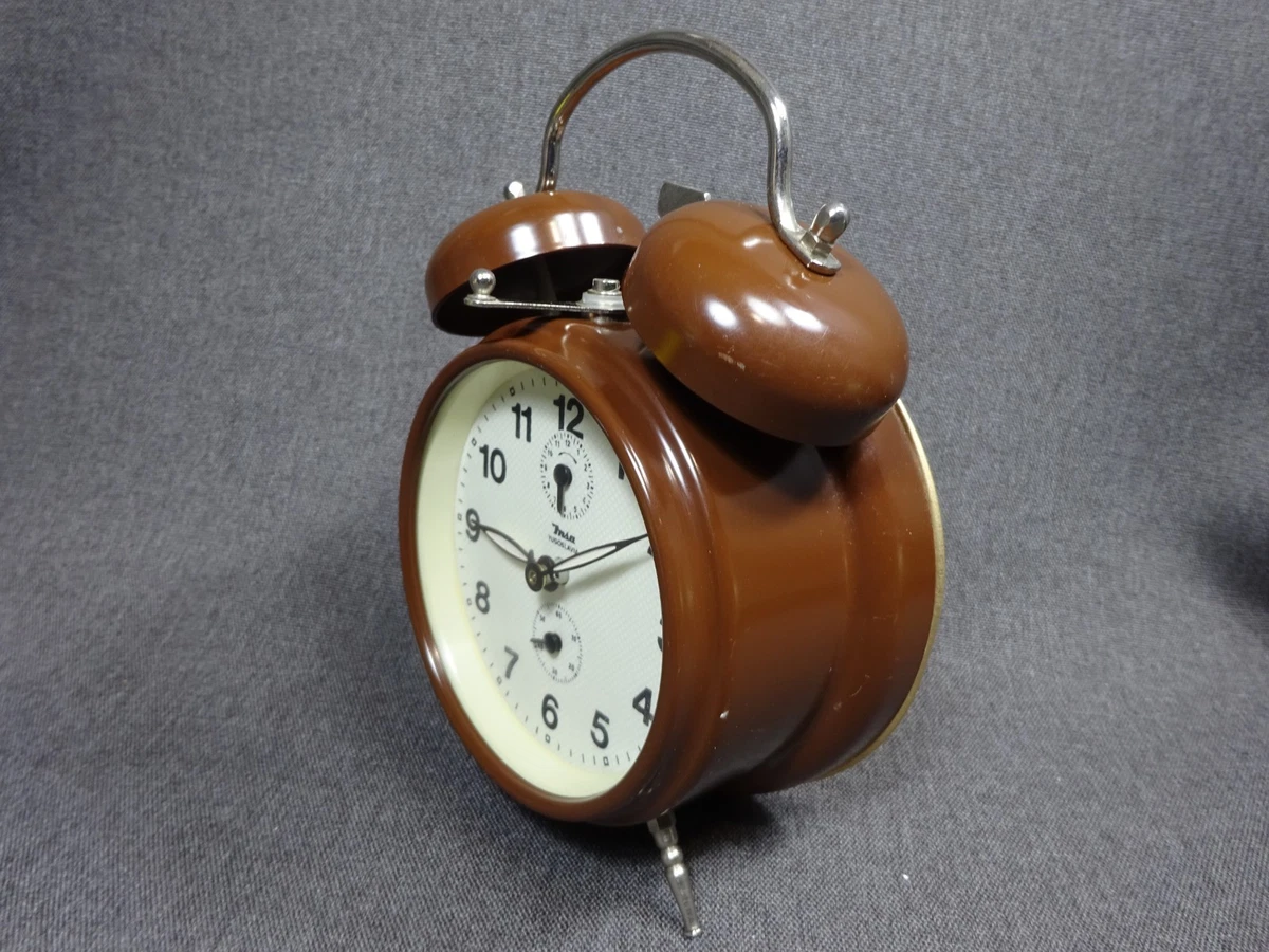 RELOJ DESPERTADOR MECÁNICO VINTAGE INSA YUGOSLAVIA DOBLE CAMPANA MARRÓN