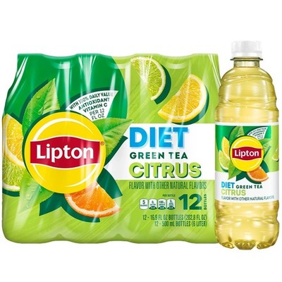 Lipton Diet Green Tea Citrus Iced Tea, Bottled Tea Drink, 12 Pack Bottles