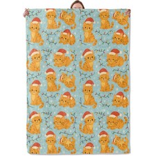 50x60 Inch Christmas Orange Cat Flannel Throw Blanket Santa Hat Kitten Decor
