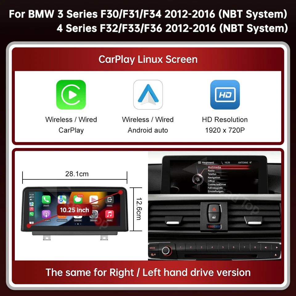 10.25"CarPlay Android Auto Car Multimedia Touch Screen For BMW F32/F33/F36 NBT - Image 3 of 4