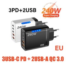 CARICATORE ULTRA RAPIDO 240W MULTI-USB 5 SLOT 2USB-A + 3USB-C SMARTPHONE TABLET