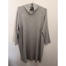 Eileen Fisher Grey Tencel Organic Cotton Funnel Neck Shift Minimalist Dress XL