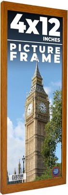 4x12 Flat Walnut Brown Wood Picture Frame UV Acrylic and Foam Board