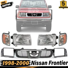 New Front Bumper Grille + Headlights +Corner Lamps For 1998-2000 Nissan Frontier