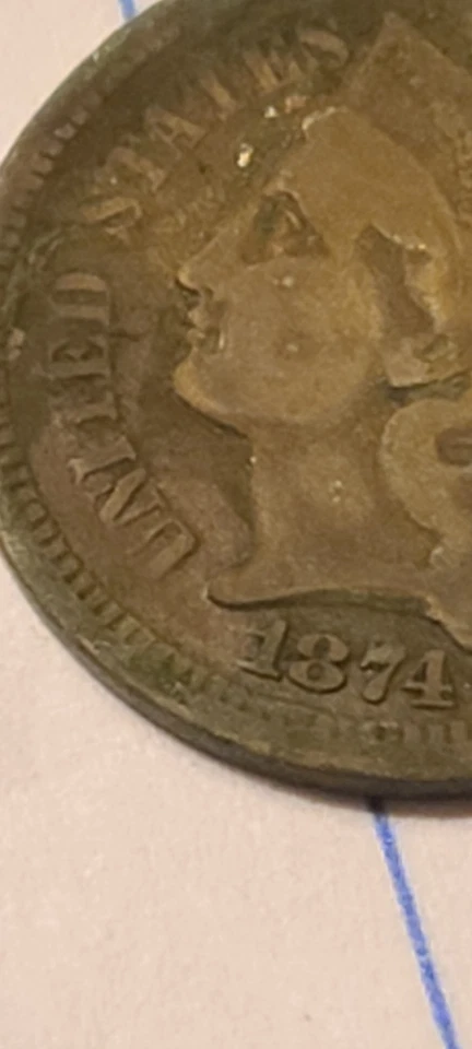 1874 Nickel 3 Cent Piece With Errors Not Bad For Being 151 Years Old - Image 2 of 4