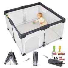 Gray Foldable Baby Playpen 50x50 Inch Portable Play Yard for Babies