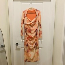 Abstract floral peach mesh bodycon