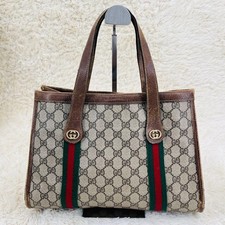 GUCCI GG Supreme Sherry Line Tote Bag Beige PVC Leather Unisex Vintage