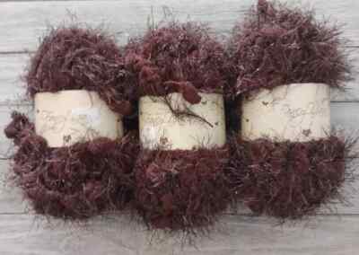 knit crochet fancy eyelash yarn lot 57 grams each brown 3pc set new