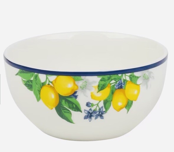 Royal Norfolk Lemon Printed Dinner Bowls with Blue Rims, 5.5-in