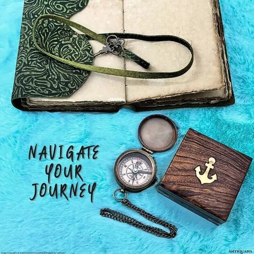 Engraved Antique Style Working Compass Gift For Men's Anniversary Travelling Use - Picture 2 of 4