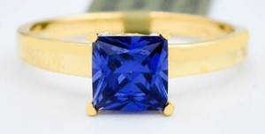Authentic LAB CREATED 0.88 Cts TANZANITE & DIAMOND RING 14K YELLOW GOLD PLATED (.925)