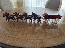 Vintage Cast Metal 8 Horse Drawn Wagon - Heavy - Rare Find