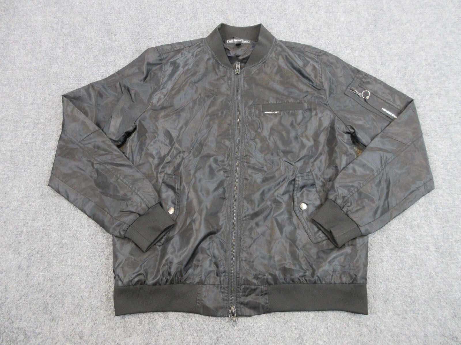 Members Only Jacket Mens Adult Large Black Bomber Full Zip Coat Button Pocket