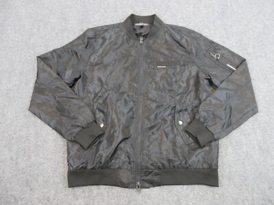 Members Only Jacket Mens Adult Large Black Bomber Full Zip Coat Button Pocket