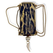 $3960 Roberto Cavalli Gold Dea Tiger-print Chain Shoulder Clutch Crossbody Bag