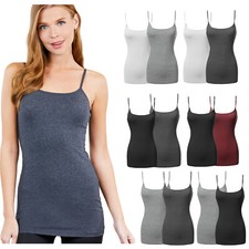 2 PACK Women's Long Cami Tank Tops Fit Basic Camisole Top W/ Straps PLUS SIZES